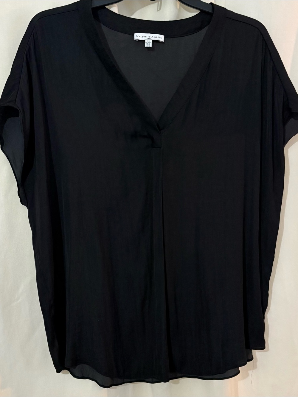 Maison d’Amelie Black V-Neck Short Sleeve Blouse